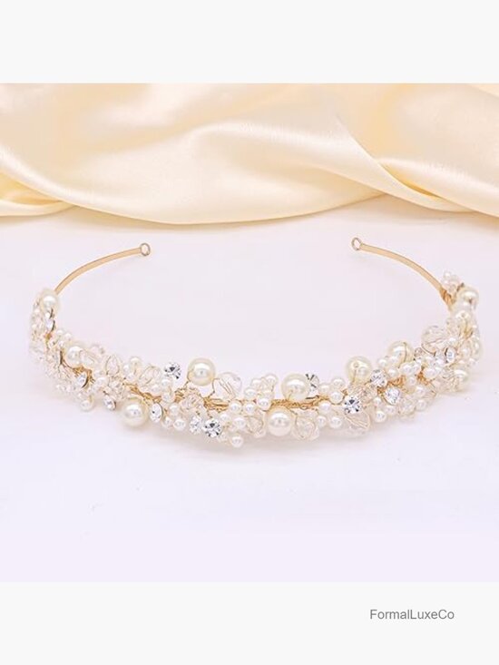 Bridal Headband with Pearls Crystal Hair Accessory for Wedding Party